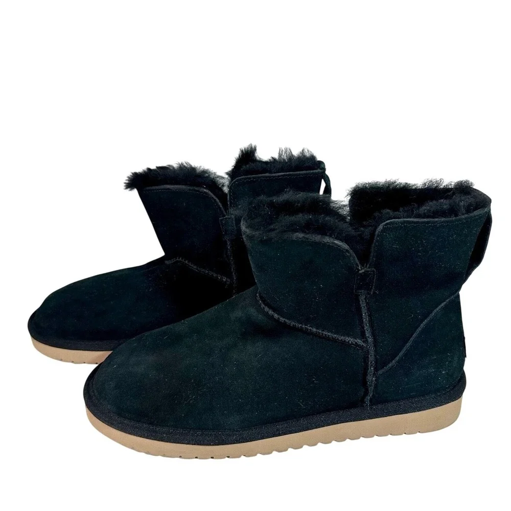 Koolaburra by UGG‎ Victoria Mini Black Suede Faux Fur Bow Boots 1015209 Womens 7